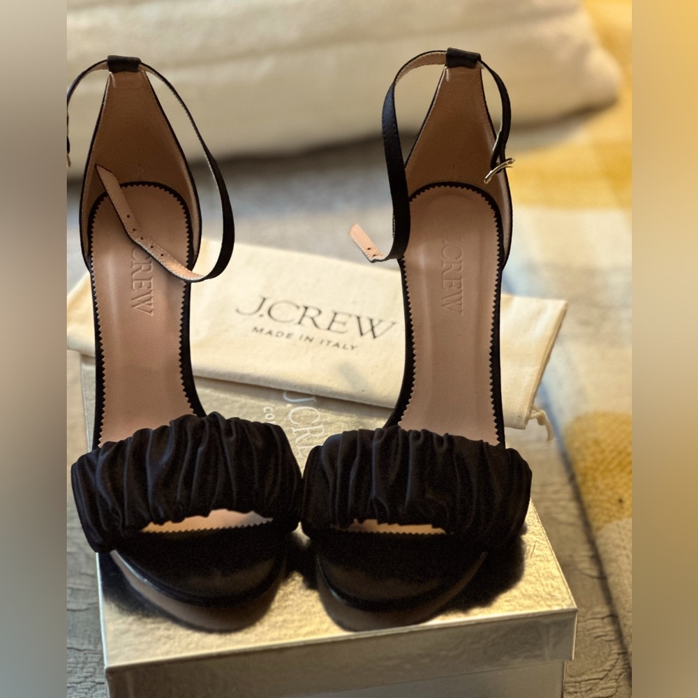 J Crew black satin scrunch sandal